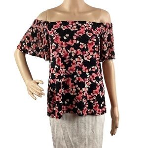 White House Black Market WHBM Off-the Shoulder Floral Pleated Sleeve Top Size XS